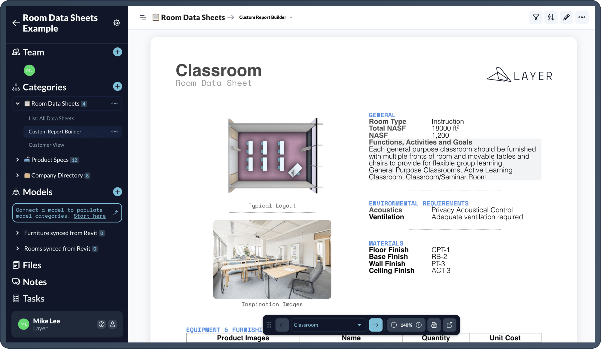 Screenshot of Layer's Room Data Sheets Workflow